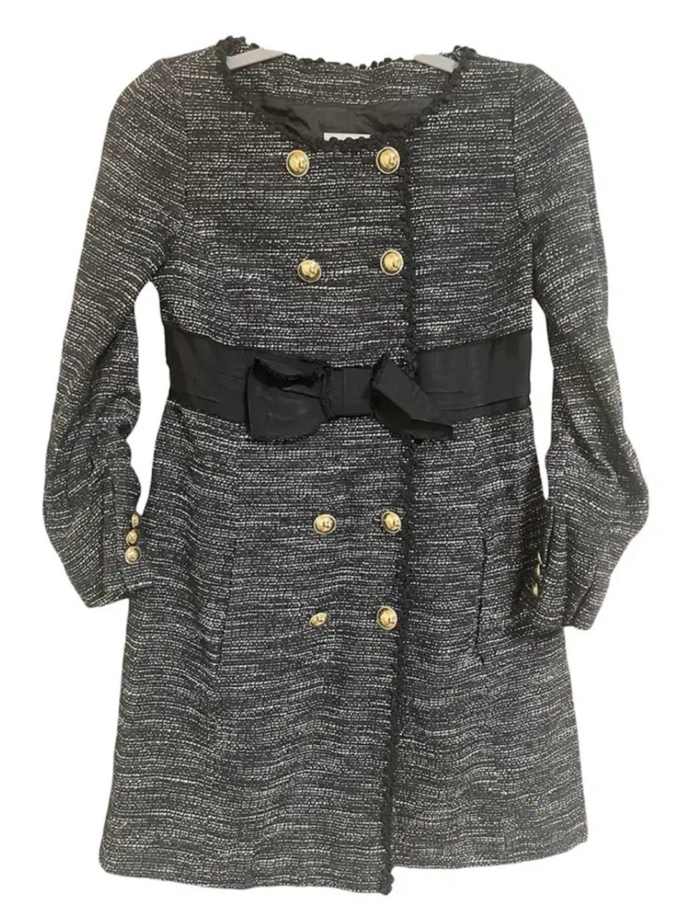 Moschino Black Tweed Double-Breasted Coat with Bow Waist size s